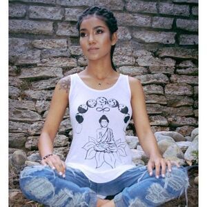NEFF X Jhene Aiko zen lotus yoga moon stages crochet strappy white workout tank